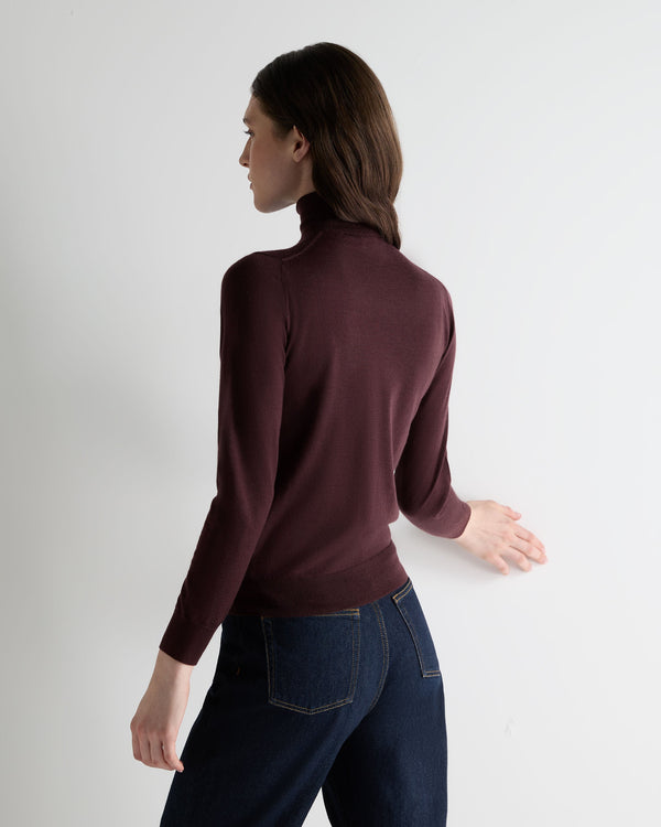 N.Peal Women's Margot Superfine Cashmere Roll Neck Jumper Claret Red