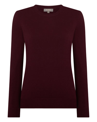 N.Peal Women's Evie Classic Round Neck Cashmere Jumper Bordeaux Red
