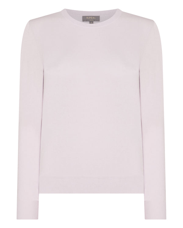 N.Peal Women's Evie Classic Round Neck Cashmere Jumper Chalk Pink