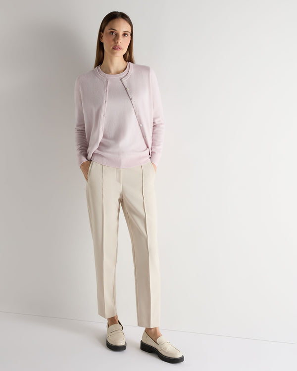 N.Peal Women's Evie Classic Round Neck Cashmere Jumper Chalk Pink