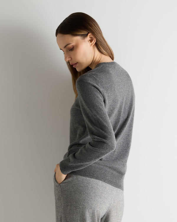 N.Peal Women's Evie Classic Round Neck Cashmere Jumper Elephant Grey