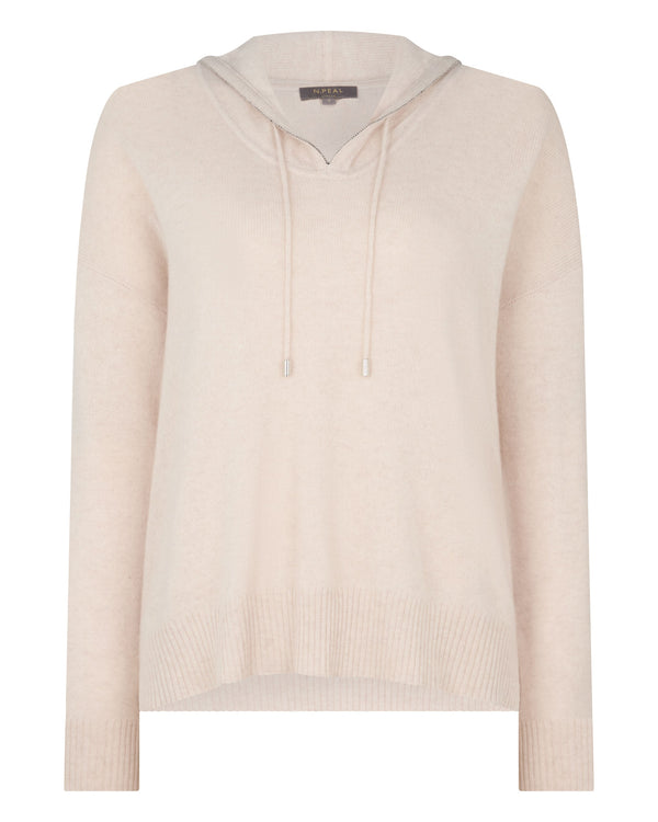 N.Peal Women's Maya Metal Trim Cashmere Hoodie Ecru White