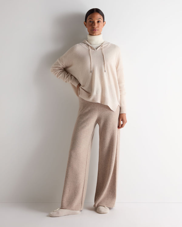 N.Peal Women's Maya Metal Trim Cashmere Hoodie Ecru White
