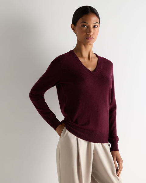 トップス PHEENY/VELOURS BORDER L/S(BURGUNDY) Women's V Neck Cashmere Sweater Bordeaux Red | N.Peal