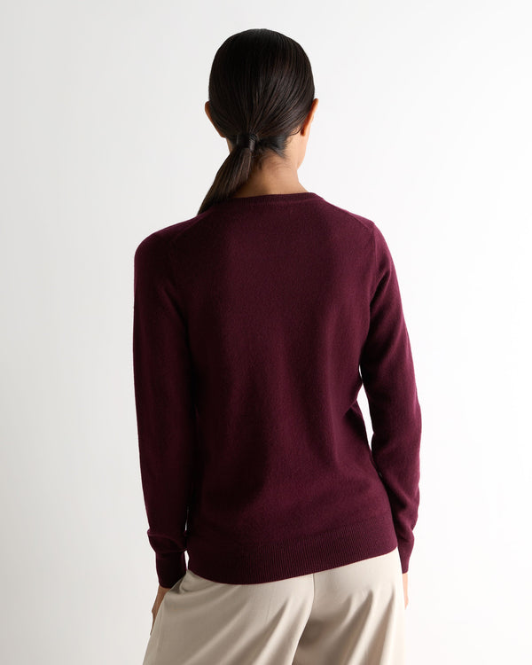 N.Peal Women's Phoebe V Neck Cashmere Jumper Bordeaux Red