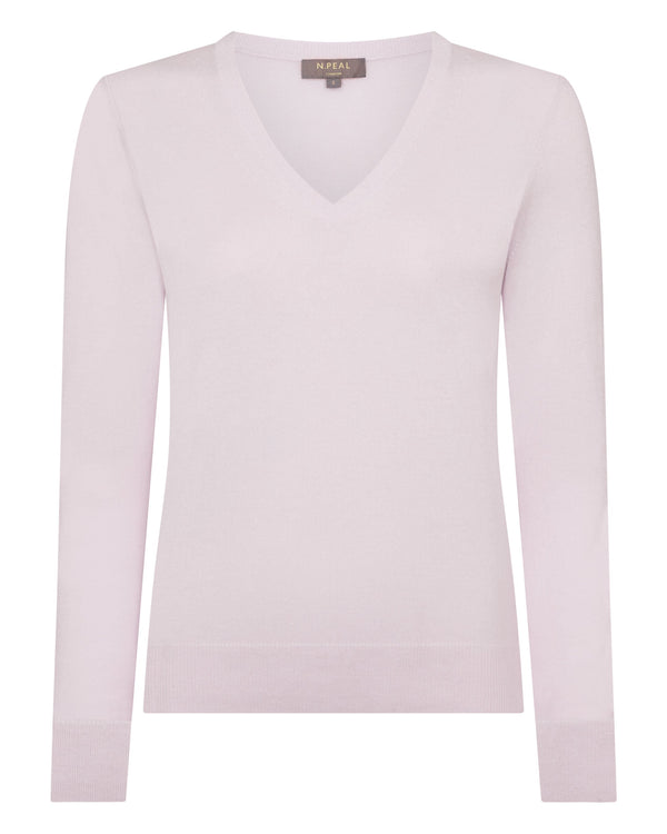 N.Peal Women's Phoebe V Neck Cashmere Jumper Chalk Pink