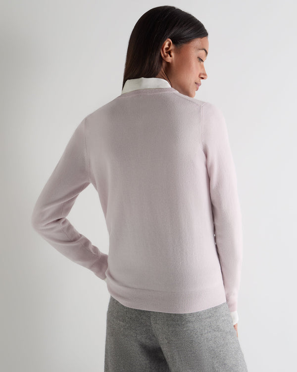 N.Peal Women's Olivia Round Neck Cashmere Cardigan Chalk Pink