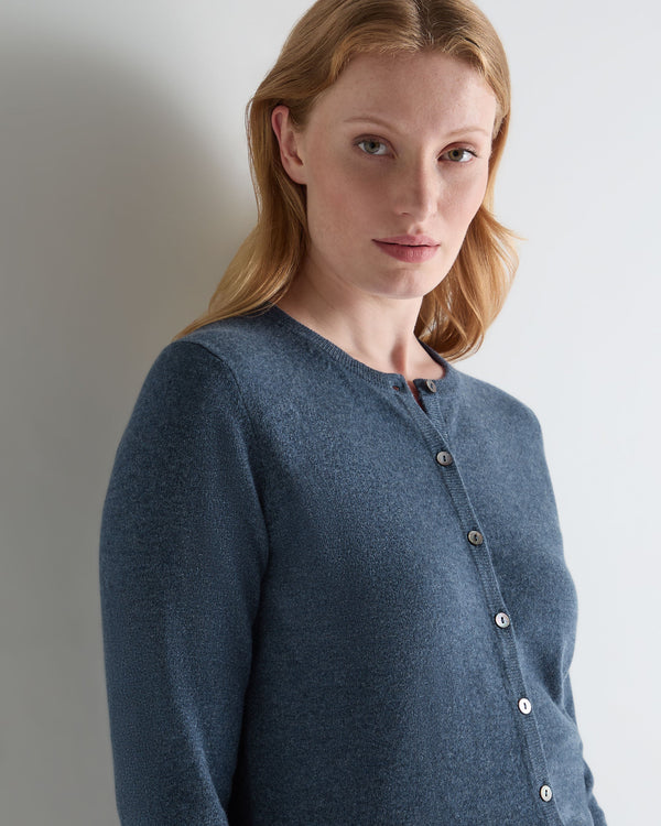 N.Peal Women's Olivia Round Neck Cashmere Cardigan Light Denim Blue