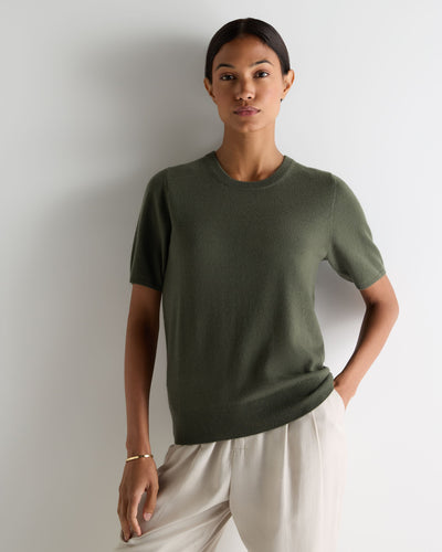 N.Peal Women's Milly Classic Cashmere T-Shirt Army Green