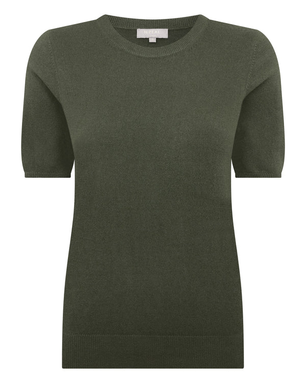 N.Peal Women's Milly Classic Cashmere T-Shirt Army Green