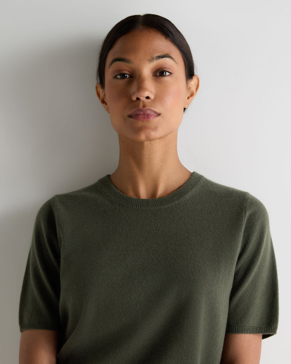 N.Peal Women's Milly Classic Cashmere T-Shirt Army Green