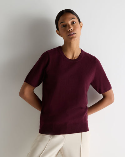 N.Peal Women's Milly Classic Cashmere T-Shirt Bordeaux Red