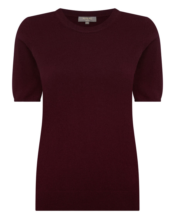 N.Peal Women's Milly Classic Cashmere T-Shirt Bordeaux Red