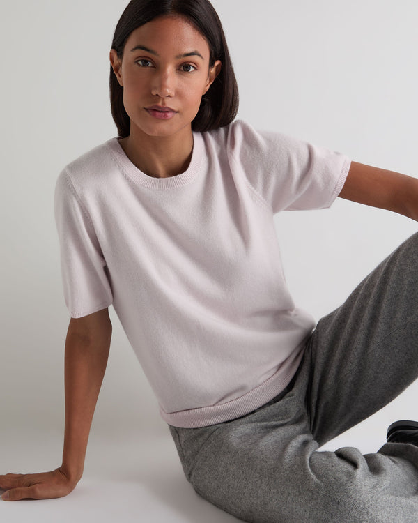N.Peal Women's Milly Classic Cashmere T-Shirt Chalk Pink
