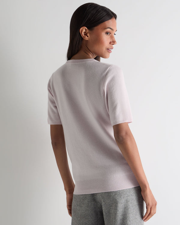 N.Peal Women's Milly Classic Cashmere T-Shirt Chalk Pink