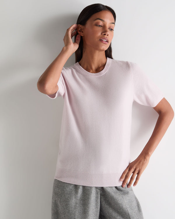 N.Peal Women's Milly Classic Cashmere T-Shirt Chalk Pink