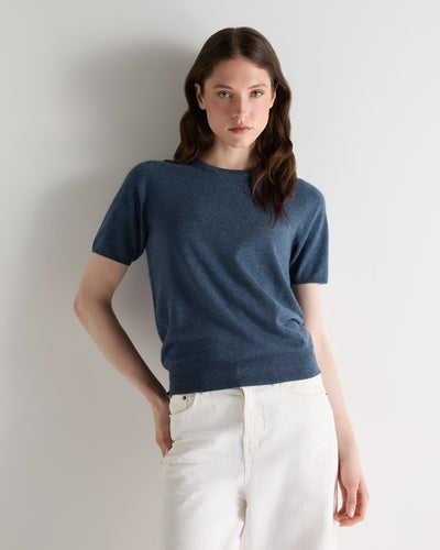 N.Peal Women's Milly Classic Cashmere T-Shirt Light Denim Blue