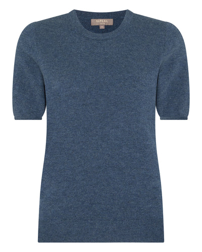 N.Peal Women's Milly Classic Cashmere T-Shirt Light Denim Blue