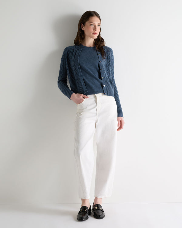 N.Peal Women's Milly Classic Cashmere T-Shirt Light Denim Blue