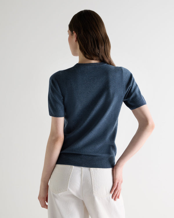 N.Peal Women's Milly Classic Cashmere T-Shirt Light Denim Blue