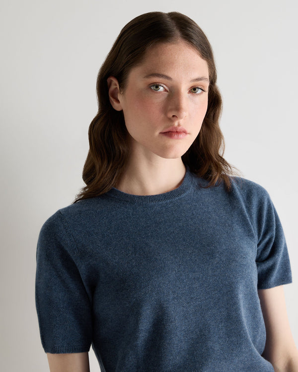 N.Peal Women's Milly Classic Cashmere T-Shirt Light Denim Blue