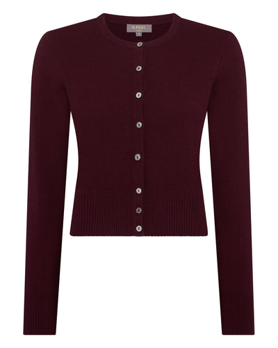 N.Peal Women's Ivy Cropped Cashmere Cardigan Bordeaux Red
