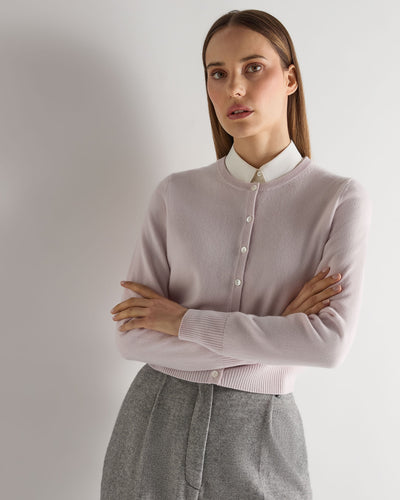 N.Peal Women's Ivy Cropped Cashmere Cardigan Chalk Pink