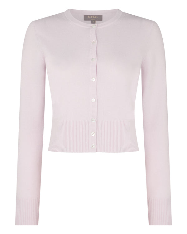 N.Peal Women's Ivy Cropped Cashmere Cardigan Chalk Pink