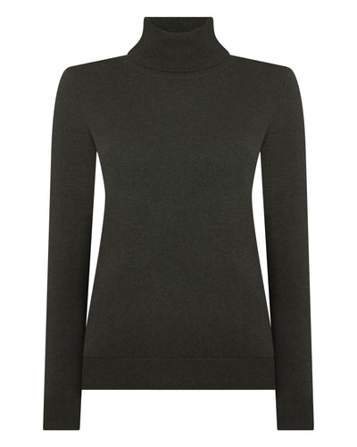 N.Peal Women's Luna Roll Neck Cashmere Jumper Arabica Khaki Green