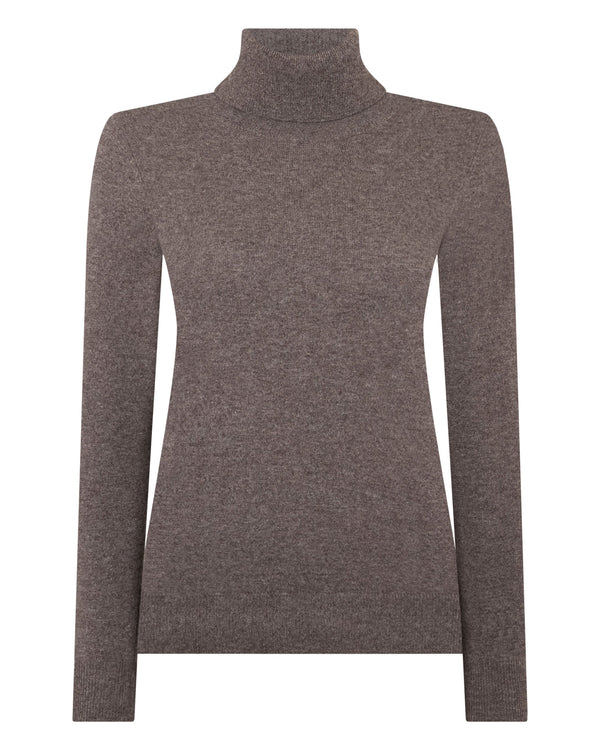 N.Peal Women's Luna Roll Neck Cashmere Jumper Otter Brown