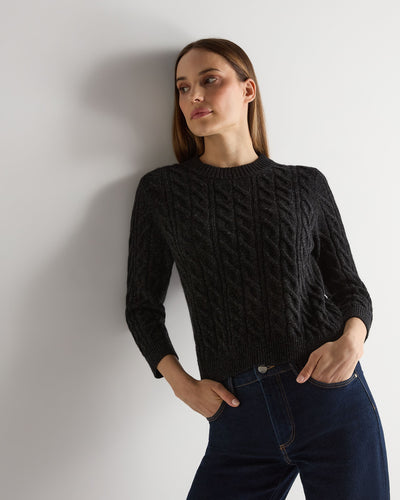 N.Peal Women's Emilia Cable Round Neck Cashmere Jumper Charcoal Grey Melange