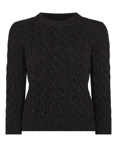 N.Peal Women's Emilia Cable Round Neck Cashmere Jumper Charcoal Grey Melange