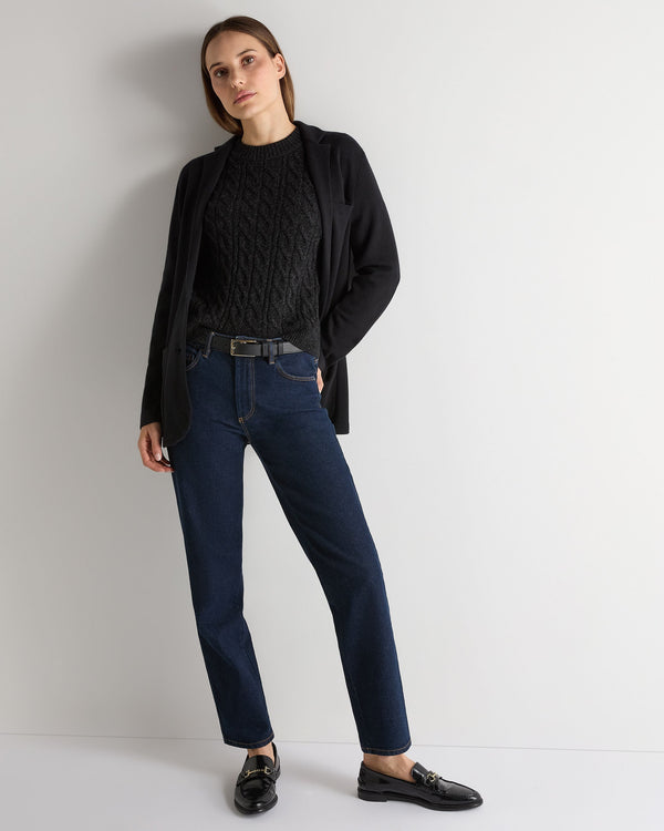 N.Peal Women's Emilia Cable Round Neck Cashmere Jumper Charcoal Grey Melange