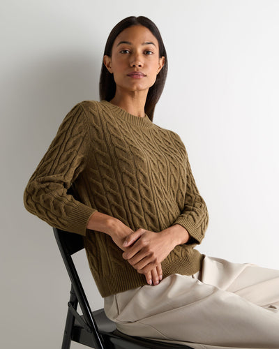 N.Peal Women's Emilia Cable Round Neck Cashmere Jumper Cinnamon Brown