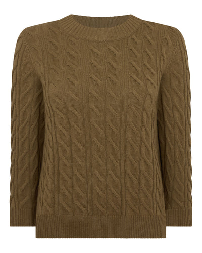 N.Peal Women's Emilia Cable Round Neck Cashmere Jumper Cinnamon Brown
