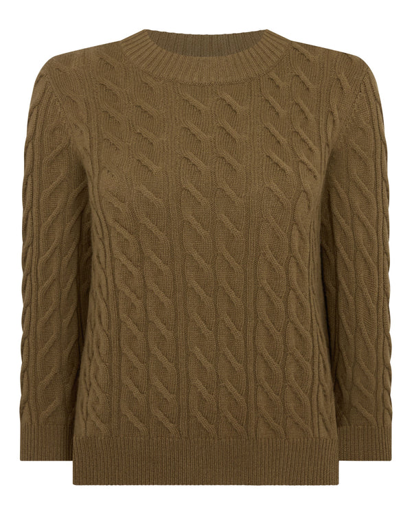 N.Peal Women's Emilia Cable Round Neck Cashmere Jumper Cinnamon Brown