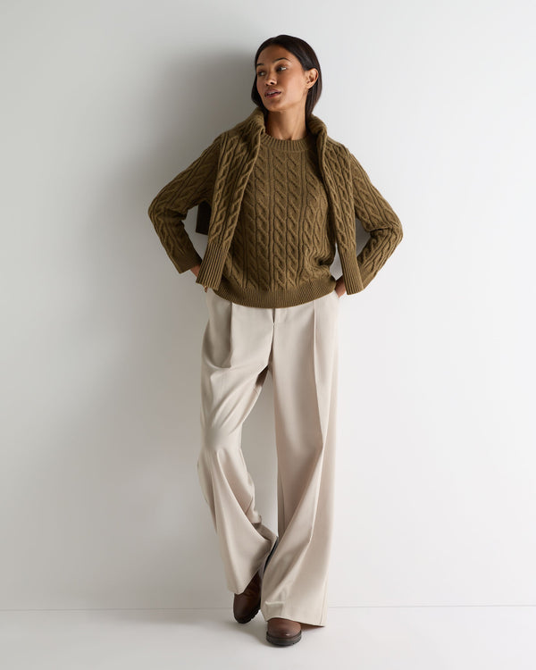 N.Peal Women's Emilia Cable Round Neck Cashmere Jumper Cinnamon Brown