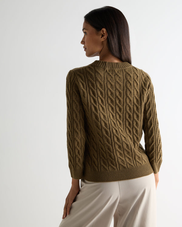 N.Peal Women's Emilia Cable Round Neck Cashmere Jumper Cinnamon Brown