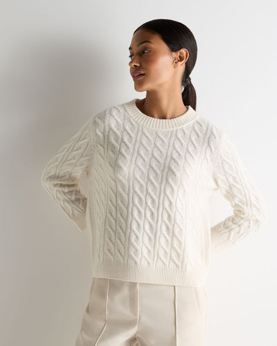 N.Peal Women's Emilia Cable Round Neck Cashmere Sweater New Ivory White