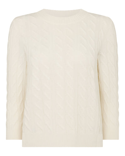 N.Peal Women's Emilia Cable Round Neck Cashmere Sweater New Ivory White