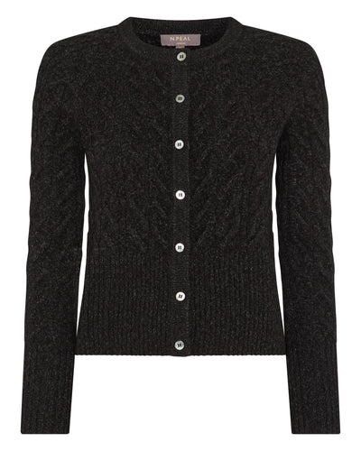 N.Peal Women's Myla Cable Cashmere Cardigan Charcoal Grey Melange
