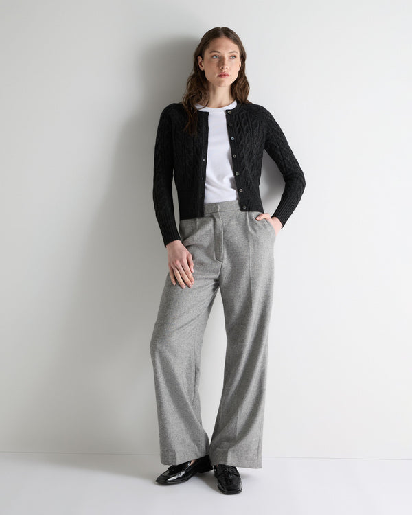 N.Peal Women's Myla Cable Cashmere Cardigan Charcoal Grey Melange