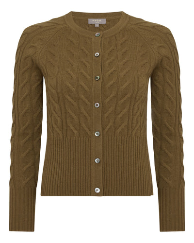 N.Peal Women's Myla Cable Cashmere Cardigan Cinnamon Brown