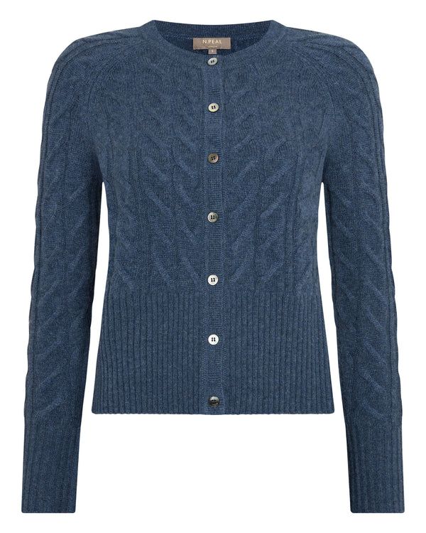 N.Peal Women's Myla Cable Cashmere Cardigan Light Denim Blue