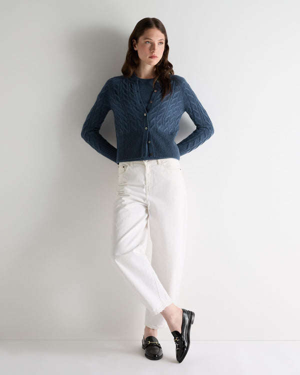 N.Peal Women's Myla Cable Cashmere Cardigan Light Denim Blue