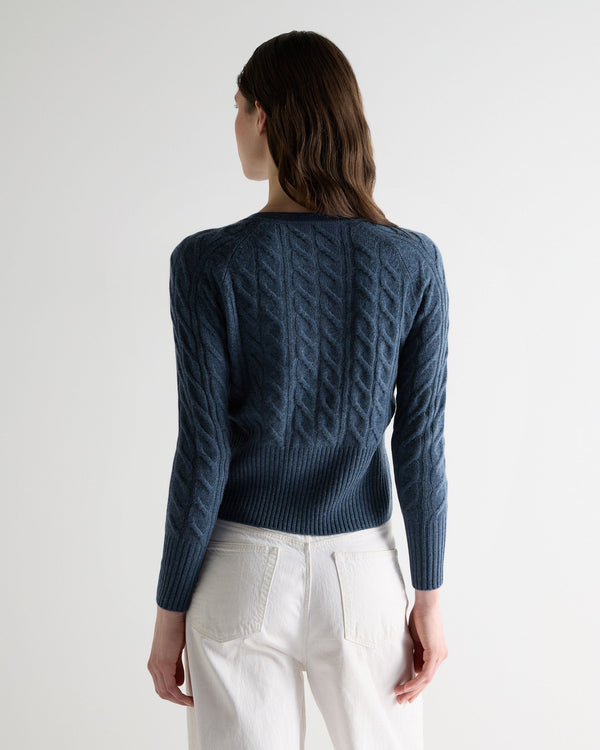 N.Peal Women's Myla Cable Cashmere Cardigan Light Denim Blue