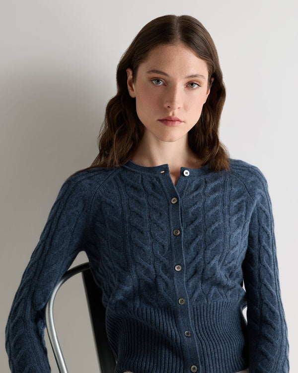 N.Peal Women's Myla Cable Cashmere Cardigan Light Denim Blue