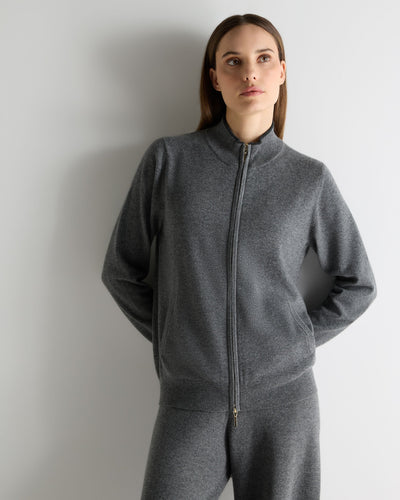 N.Peal Women's Alisa Full Zip Cashmere Cardigan Elephant Grey