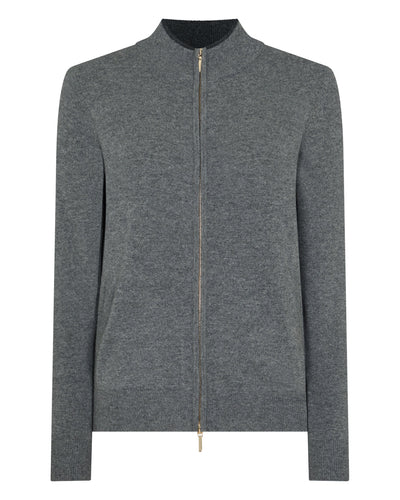 N.Peal Women's Alisa Full Zip Cashmere Cardigan Elephant Grey