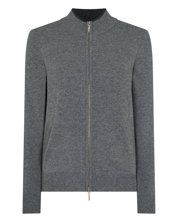 N.Peal Women's Alisa Full Zip Cashmere Cardigan Elephant Grey